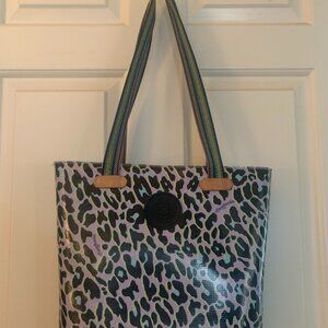 Consuela Leopard Print Tote with Purple and Black